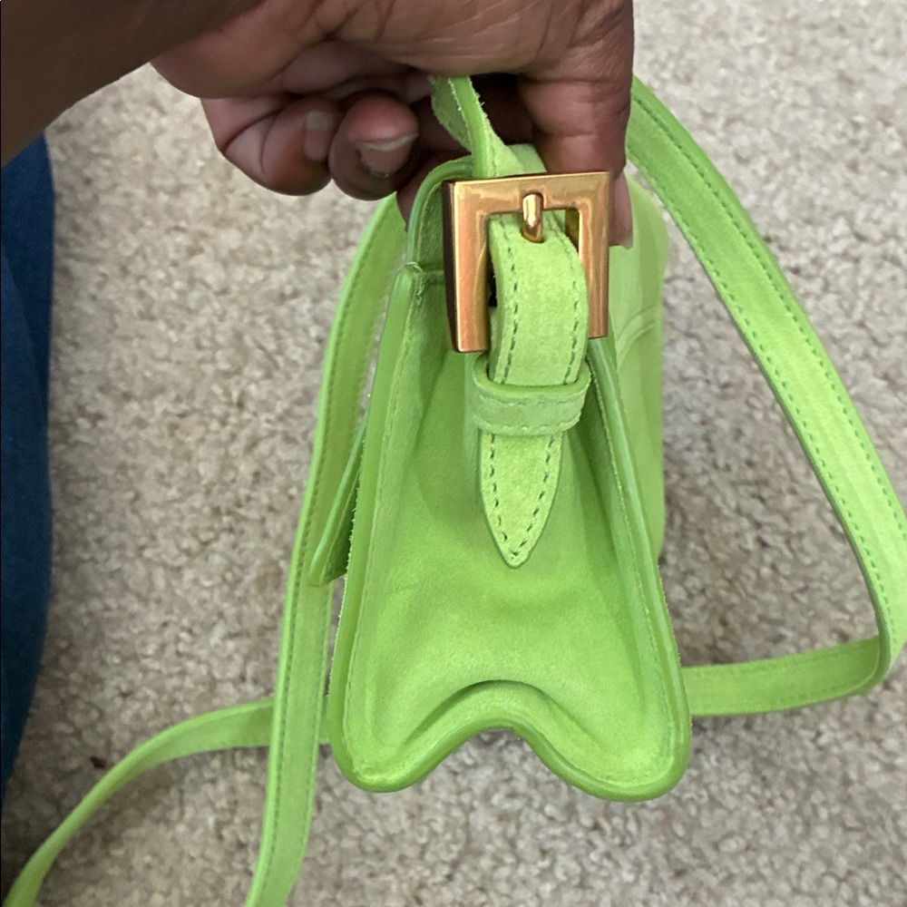 BY FAR Lime Green Suede Crossbody with Gold Logo - Picture 12 of 14